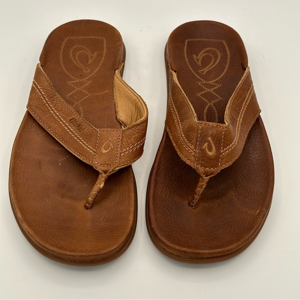Olukai Men's 10265 Mohalu Thong Ginger/Ginger Size 8 Leather Sandal
